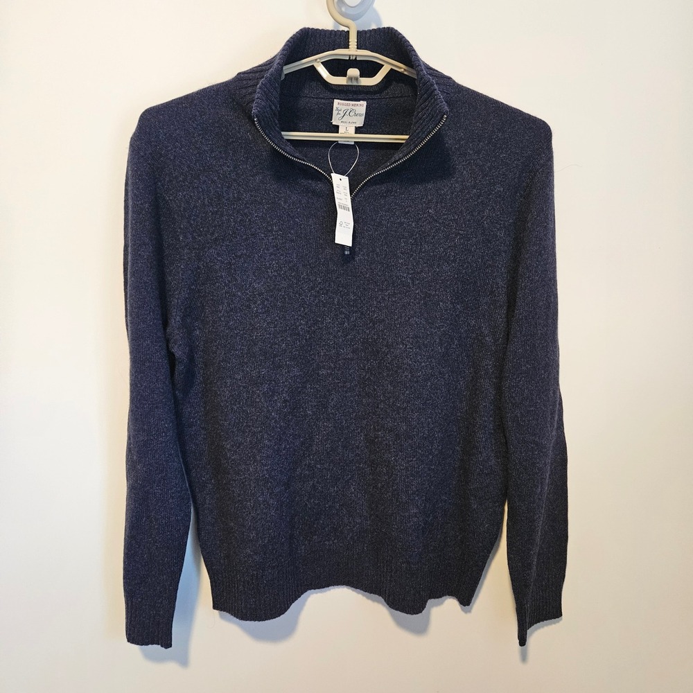 J.Crew Rugged Merino Quarter Zip Sweater L Wool Blend Sweatshirt Lightweight